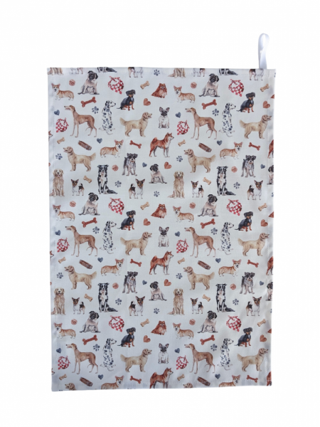 All The Dogs Tea Towel White